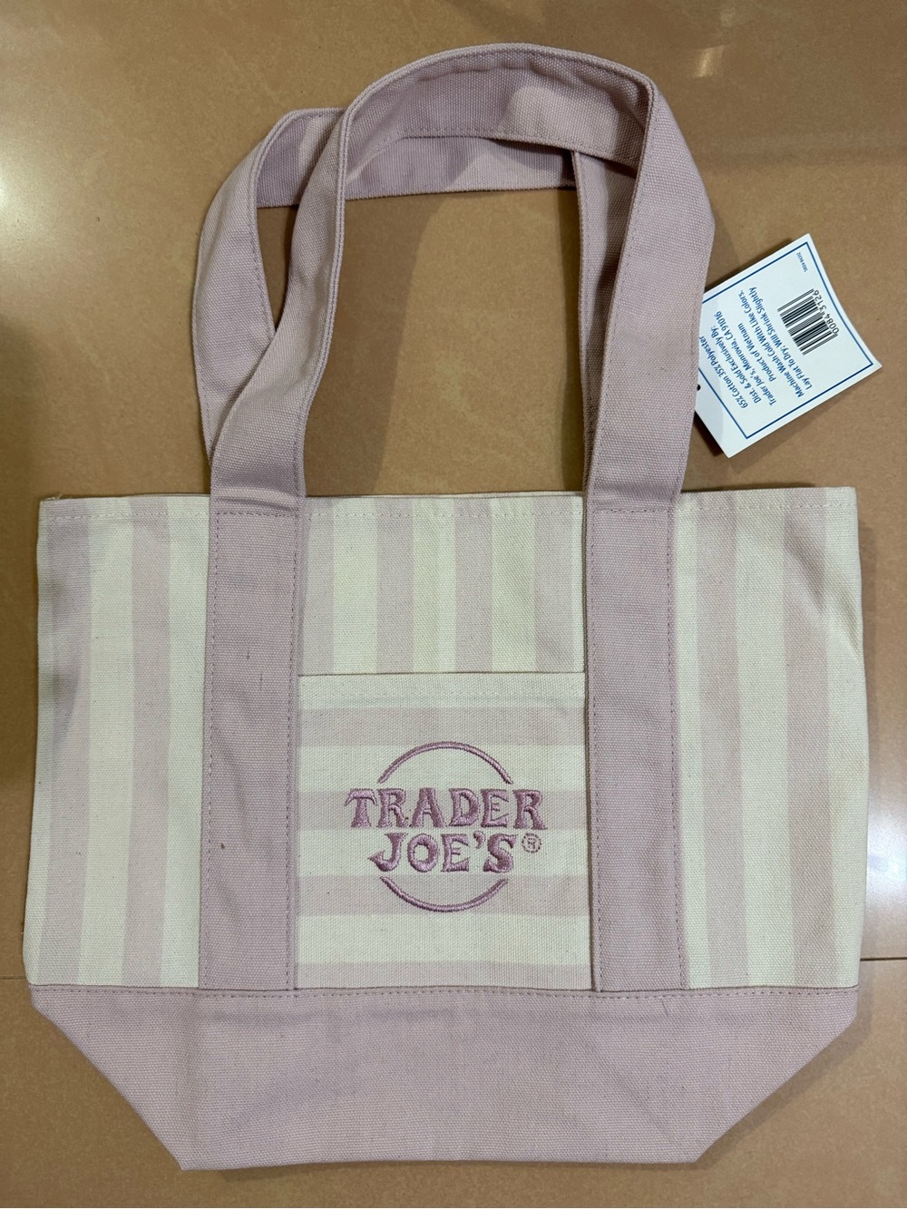 NWT Trader Joe's Pink & Cream Striped Tote Bag